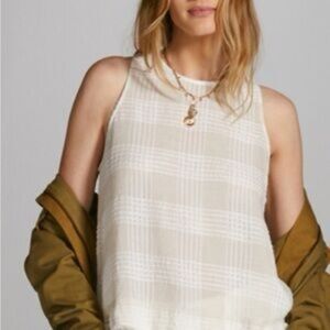 Cloth & Stone by Anthropology Cream Plaid Tank Top